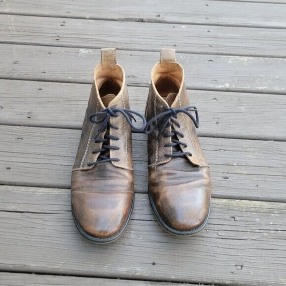 Bed Stu Louis Rustic Teak Brown Distressed Lace-up Leather Ankle Dress Boots 12‎ main image 4